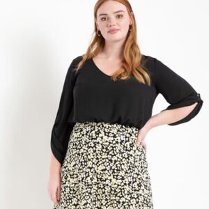 3 for $30! Eloquoii long sleeve black v neck blouse